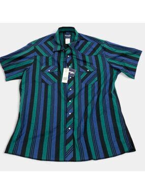 Wrangler Men's Western Shirt Dead Stock Vintage Snap Cowboy Short Sleeve 2XL
